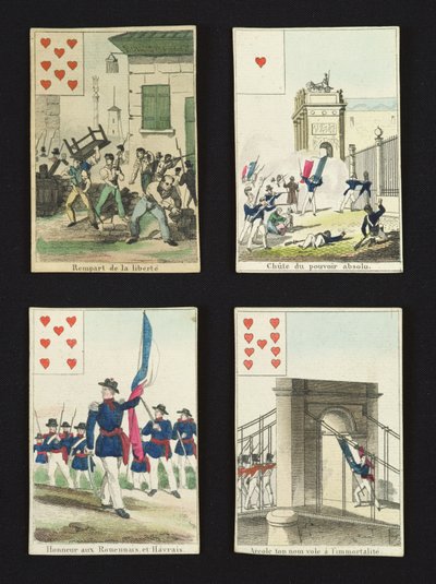 Four Playing Cards Commemorating the Heroes of July 1830 by French School